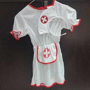 Kids Nurse Costume with Headband - White and Red - 3-4T